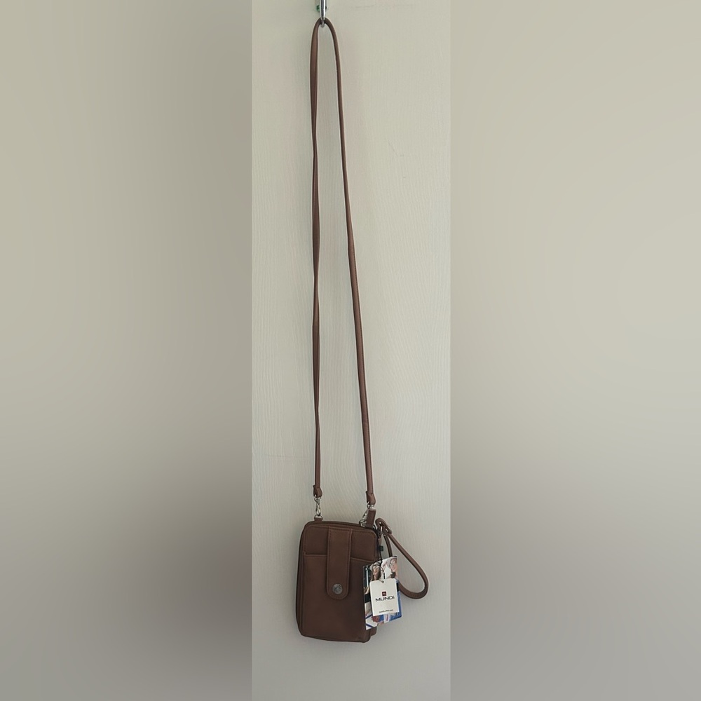 Mundi Brown Leather Crossbody wallet